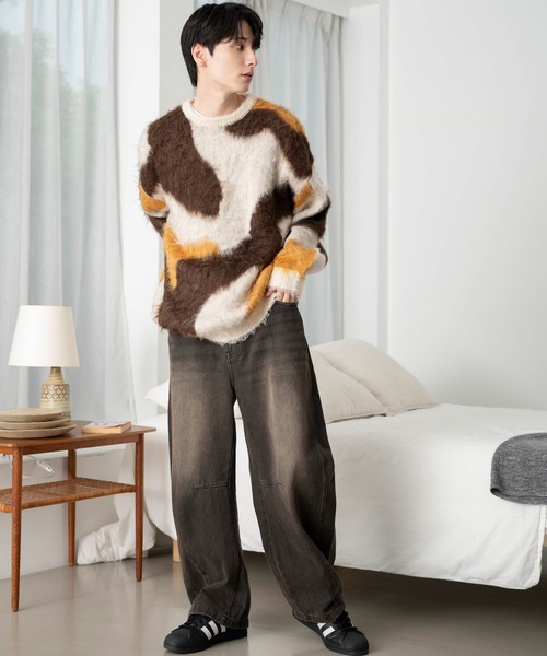 ニュアンスマーブルシャギーニット wego_zozo のﾏｰﾌﾞﾙｼｬｷﾞｰﾆｯﾄﾌﾟﾙｵｰﾊﾞｰの色味がどストライクすぎる