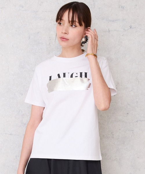 tシャツ 「FONT LAB」ロゴ×箔ペイントコンパクトTシャツ レディース