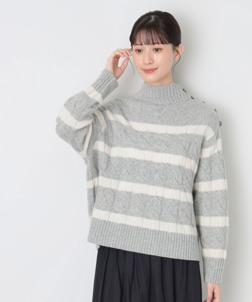 Dessin / デッサン 【ハミルトンラムズウール・洗える】ケーブルボーダーニット（XS〜L） Dessin ニット セーター 「ハミルトンラムズウール・洗える