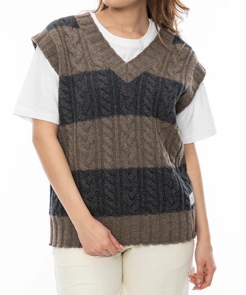 ニット セーター RVCA レディース CHEFS KISS SWEATER V セーター/ルーカボーダーVネックニットベスト レディース
