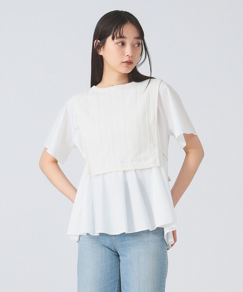 tシャツ ケーブル ジャカード キリカエ ハーフスリーブ プルオーバー レディース Ray BEAMS（レイ ビームス）ケーブル ジャカード キリカエ