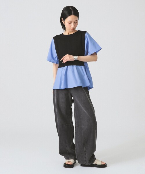 tシャツ ケーブル ジャカード キリカエ ハーフスリーブ プルオーバー レディース セール】ケーブル ジャカード キリカエ ハーフスリーブ プル