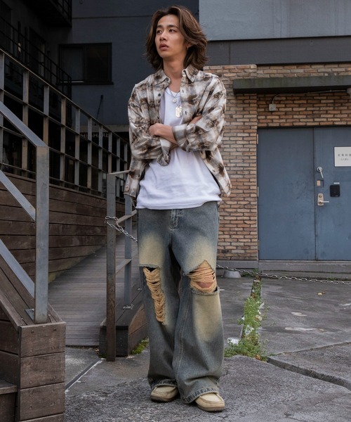 【グランジ】Fuzzykon ダメージ&ボタンクロップドバギーパンツ スーパーバギーダメージデニムパンツ｜WEGO（ウィゴー） – WEGO