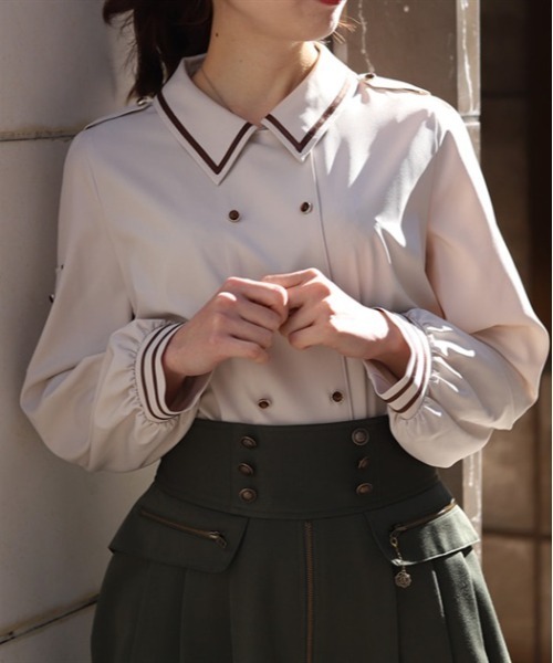 axes femme ブラウス シャツ Wボタンミリタリー配色ブラウス
