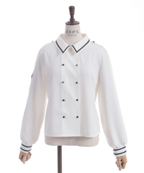ブラウス シャツ MILITARY BUTTON DOWN SHIRT/ミリタリーディテールホワイトシャツ レディース セール】ミリタリー風ブラウス（シャツ/ブラウス）｜axes femme