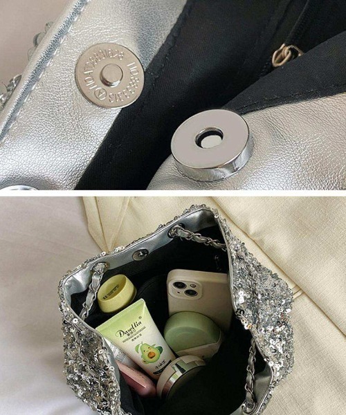 シルバー メタルチェーン ハンドバッグ CHANEL レザー シルバー加工 チェーンミー トートバッグ 16番台