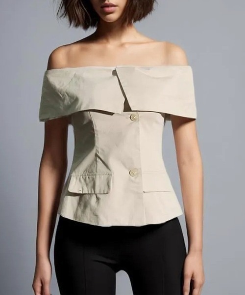 ブラウス シャツ offshoulder cotton blouse レディース