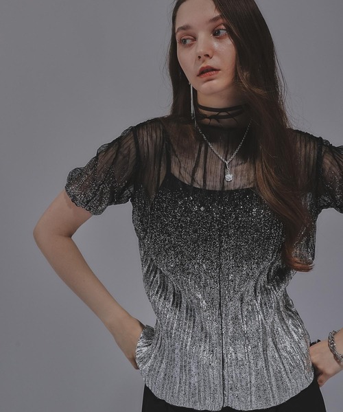 HARE tシャツ ラメプリーツシアートップス(HARE) レディース