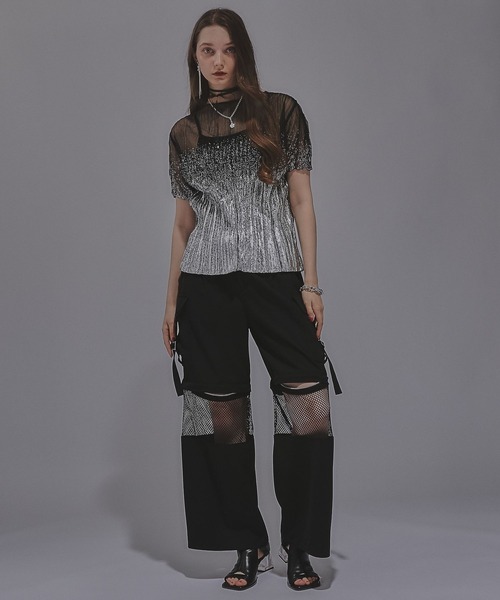 tシャツ ラメプリーツシアートップス(HARE) レディース HARE tシャツ ラメプリーツシアートップス(HARE) レディース