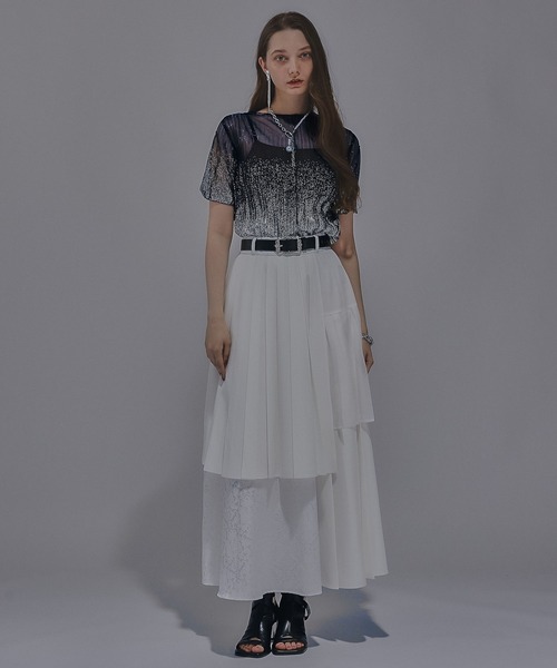 HARE tシャツ ラメプリーツシアートップス(HARE) レディース