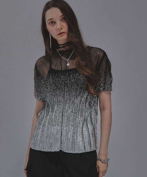 tシャツ ラメプリーツシアートップス(HARE) レディース HARE tシャツ ラメプリーツシアートップス(HARE) レディース