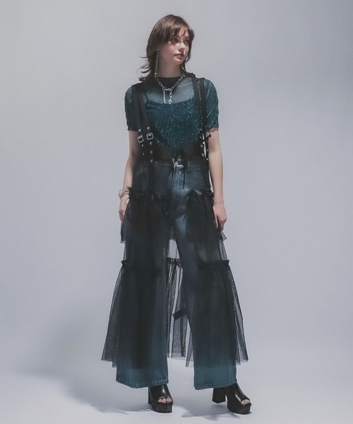 HARE tシャツ ラメプリーツシアートップス(HARE) レディース