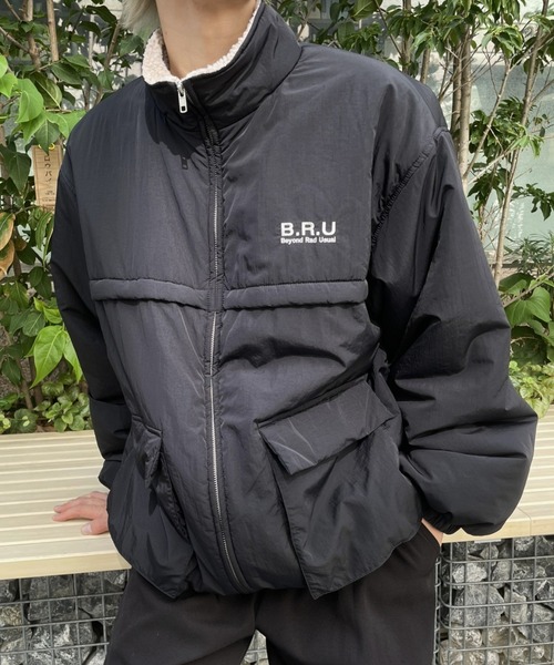 B.R.U ダウンジャケット ダウン ロゴ刺繍ボアブルゾン メンズ