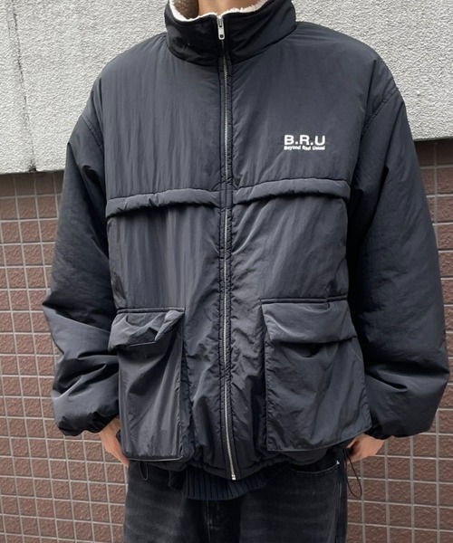 B.R.U ダウンジャケット ダウン ロゴ刺繍ボアブルゾン メンズ