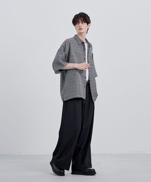 シャツ 総柄サマーツイードリラクシング半袖シャツ メンズ レディース