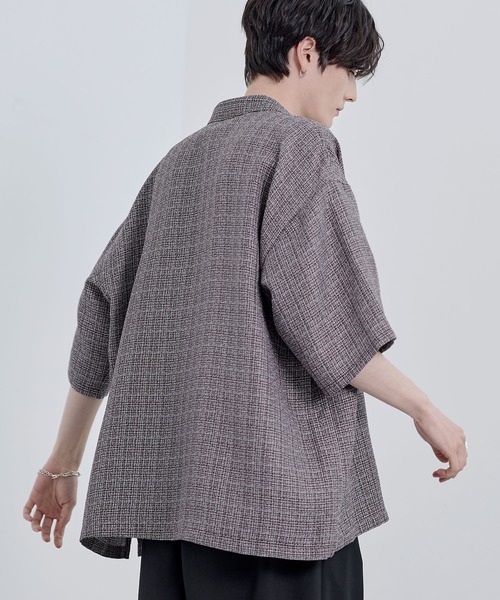 シャツ 総柄サマーツイードリラクシング半袖シャツ メンズ レディース