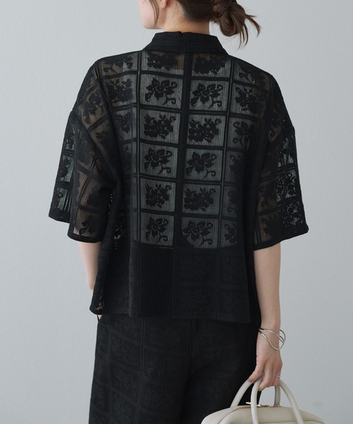 pual ce cin ブラウス シャツ クロシェット風レースブラウス