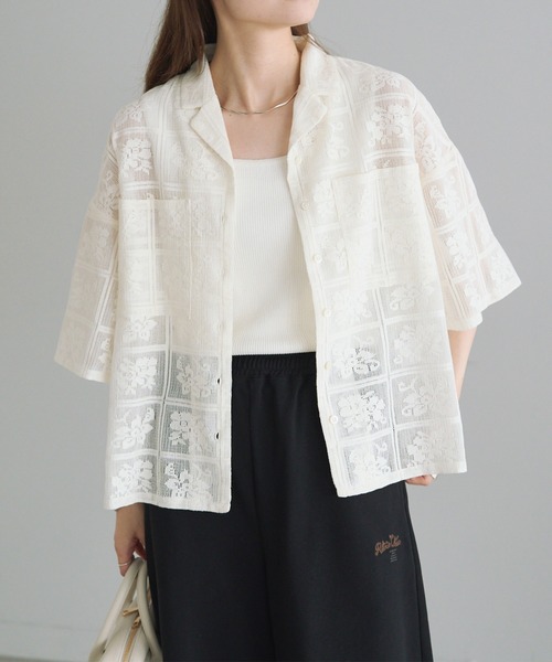 pual ce cin ブラウス シャツ クロシェット風レースブラウス