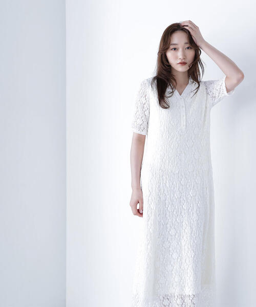 NATURAL BEAUTY BASIC ワンピース スキッパーシュリンクレース