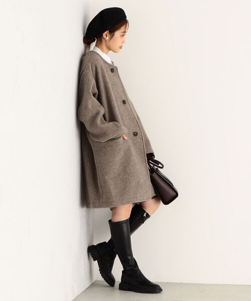 Danton（ダントン） ノーカラーコート 38 ベージュ レディース