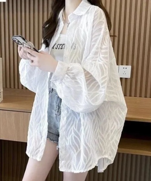 cammie ブラウス シャツ ジャガードシアーオ−バーシャツ レディース 