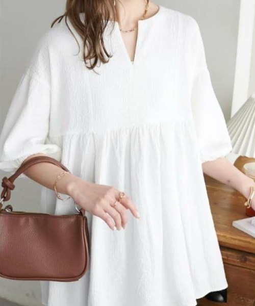 cammie ブラウス シャツ ヘンリーネックフレアチュニック レディース