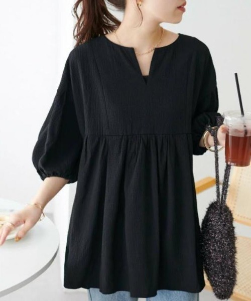 cammie ブラウス シャツ ヘンリーネックフレアチュニック レディース