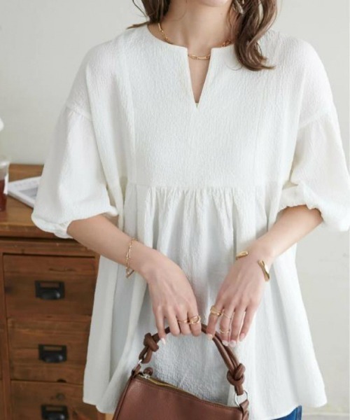 cammie ブラウス シャツ ヘンリーネックフレアチュニック レディース