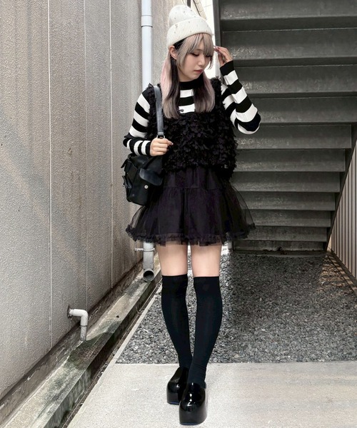 Narcissus新品フラワーダメージニット Narcissus（ナルシス） ニット セーター 配色ボーダーリブニット
