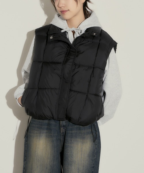 H.TOKYO ダウンベスト ベスト スクエア型キルティング ハイネック短丈