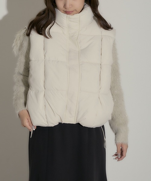 H.TOKYO ダウンベスト ベスト スクエア型キルティング ハイネック短丈