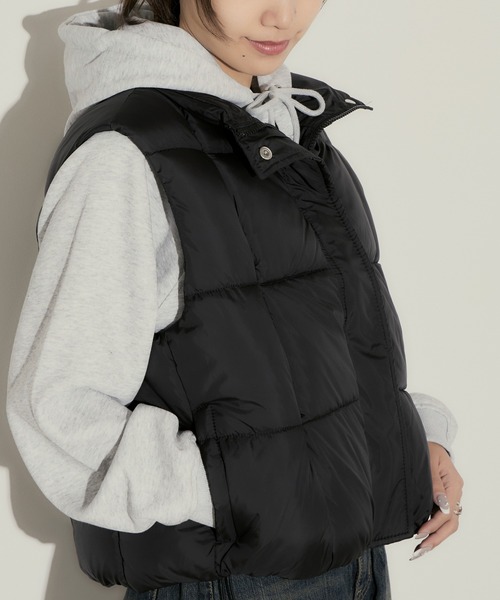 H.TOKYO ダウンベスト ベスト スクエア型キルティング ハイネック短丈