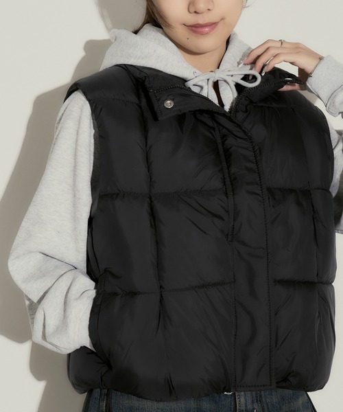 H.TOKYO ダウンベスト ベスト スクエア型キルティング ハイネック短丈