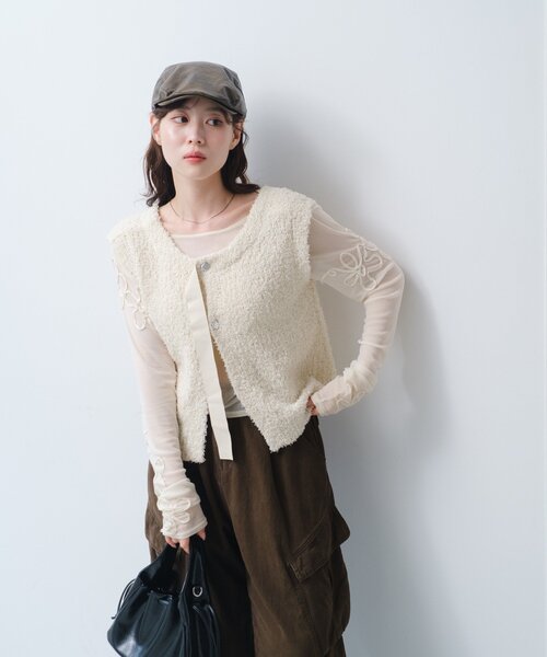 Kastane（カスタネ） ベスト ジレ 「S.Mサイズ展開」リボンヤーン