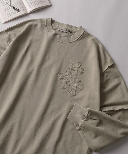 tシャツ 「84」クロス／ワッペン アップリケ刺繍 ピグメント加工