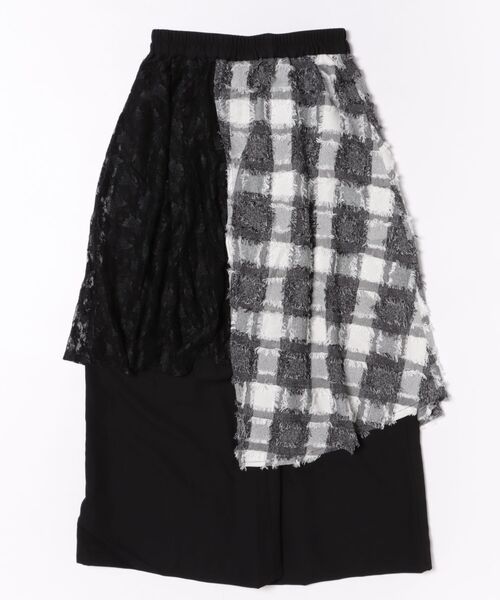 スカラー（ScoLar）/ScoLar スカラー レース×チェック柄 異素材切替パンツ ScoLar（スカラー） パンツ レース×チェック柄 異素材切替パンツ