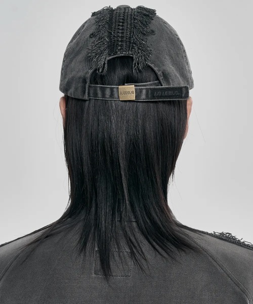 Lace Trimming Washed Cap Charcoal