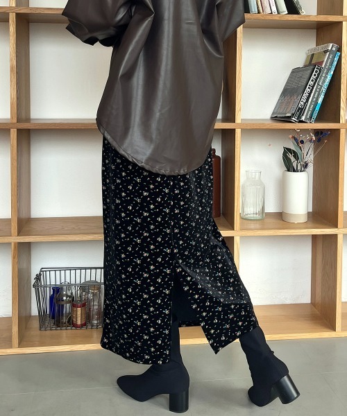 gunnies 花柄ベロアロングスカート ロング スカート 花柄ベロア ロングナロースカート : ZOZOTOWN Yahoo