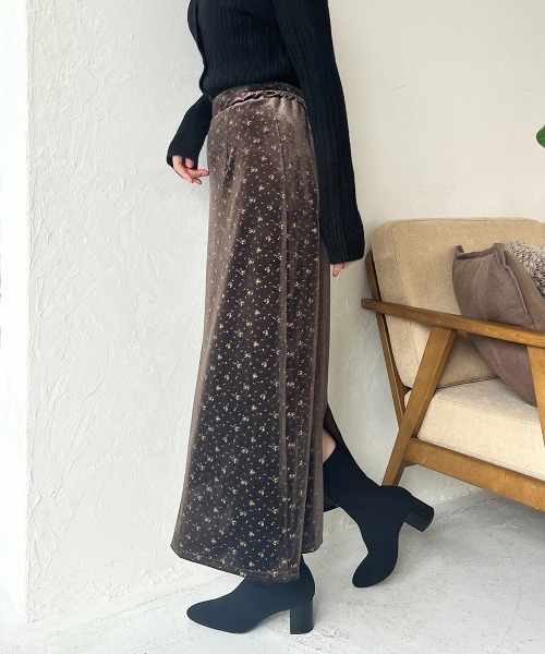 ロング スカート 花柄ベロア ロングナロースカート : ZOZOTOWN Yahoo