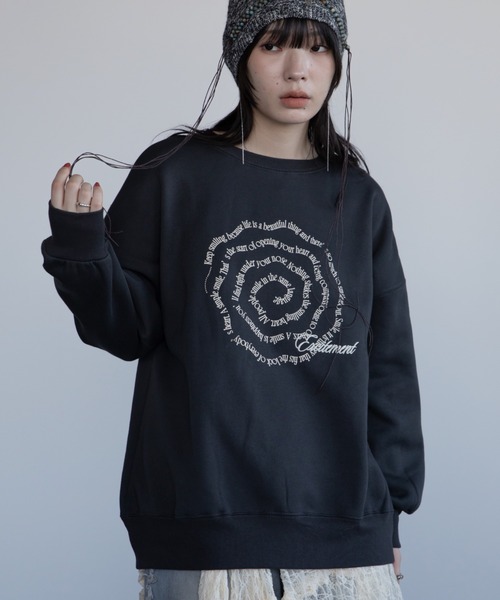 トレーナー スウェット 渦ウェーブロゴ刺繍トレーナー/裏起毛/新色追加