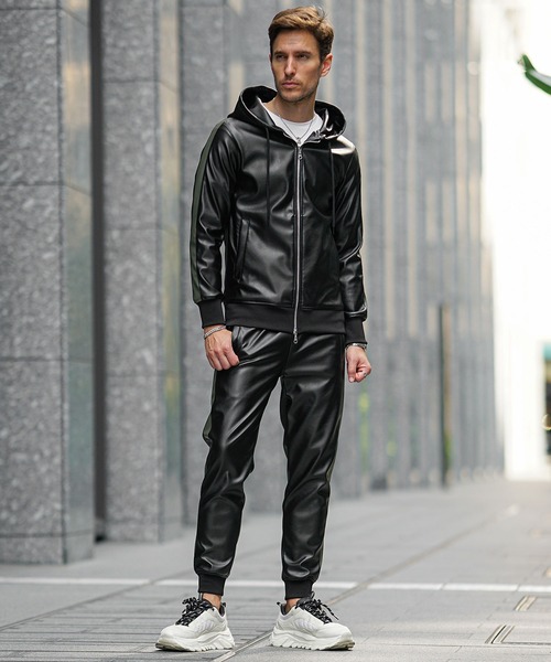 40carats&525 セットアップ フード フーディ SOMEDIFF（サムディフ） セットアップ 「SOMEDIFF」PUレザーフルジップ