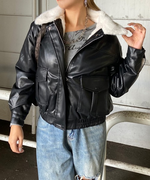 non-hedge（ノンヘッジ） ブルゾン アウター 襟フェイクファー合成皮革