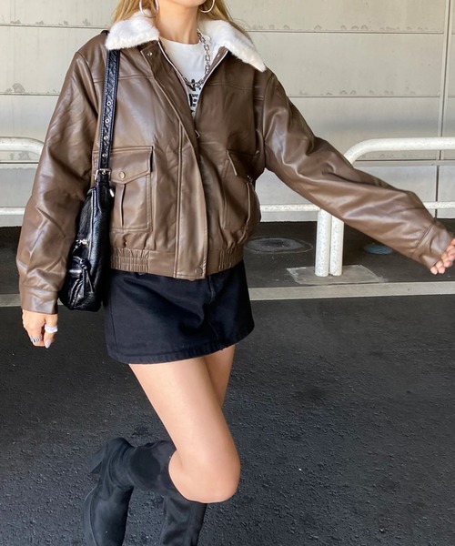 non-hedge（ノンヘッジ） ブルゾン アウター 襟フェイクファー合成皮革