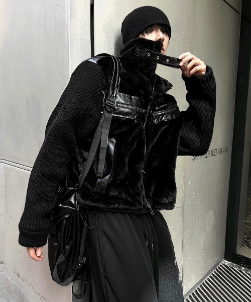 COSYHARU（コシハル） コート ジャケット ファーレザーニット