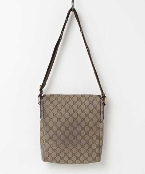 GUCCI ベージュレザーショルダーバッグ GGシャドウ ミニバケット ショルダーバッグ キャンバス レザー