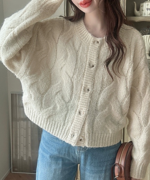 「Meiru」 ニットカーディガン LARGE モカ レディース_画像4
