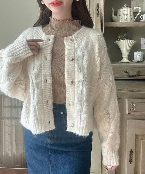 「Meiru」 ニットカーディガン LARGE モカ レディース_画像5