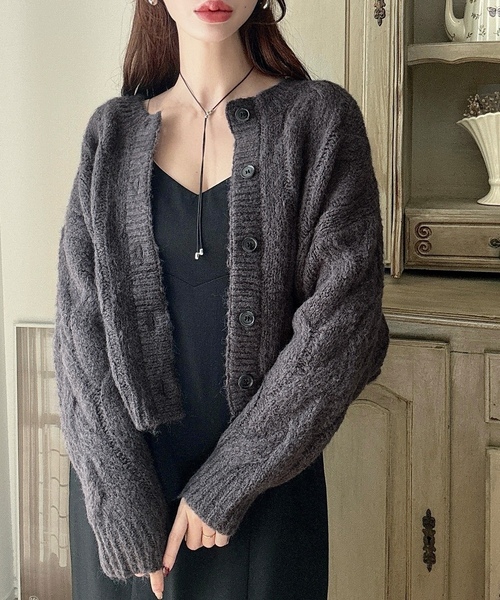 「Meiru」 ニットカーディガン LARGE モカ レディース_画像9