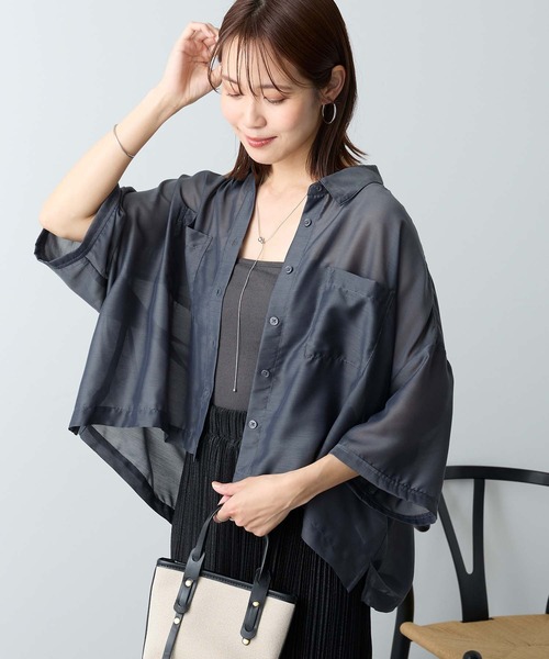 Aunely ブラウス シャツ 夏 半袖 「Aunely」ひんやり ダブルポケット
