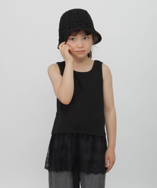 Inner Child ブラックレースタンクトップ GLOBAL WORK（グローバルワーク） タンクトップ 肌着 カップ付き裾